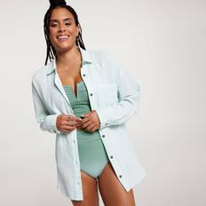 M Swimsuit Cover-Ups & Sarong Wraps Calia CALIA Women's Oversized Long Sleeve Button Down Cover Up, Medium, Green