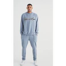 L Anzüge boohooMAN Mens Tall Oversized Slub Sweatshirt Tracksuit Grey