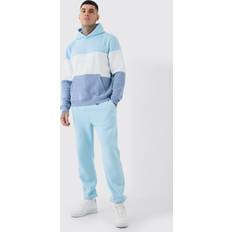 L Anzüge boohooMAN Mens Tall Colour Block Hooded Tracksuit In Light Blue