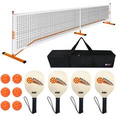 Pickleball Sets GSE Games & Sports Expert Professional Portable Pickleball Complete Net Set with Pickleball Net 4 Pickleball Paddles 6 Pickleballs Carrying Bag for Clubs Outdoor Orange