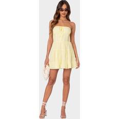 Short Dresses - Yellow Edikted Liora Cotton Eyelet Strapless Minidress