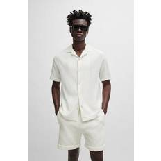 Hugo Boss White Shirts Hugo Boss Men's Cotton Boucle Regular-Fit Collared Shirt White