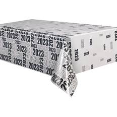 Table Decorations 2023 Graduation Silver Rectangular Plastic Table Cover, 54 x 108 Inches, 1 Count