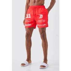 Red - Women Swimming Trunks boohooMAN Mens Mid Length Moto Trunks Red