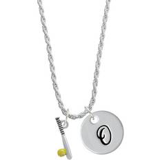 Delight Jewelry Softball and Bat Charm Necklace - Silver/Black/Yellow