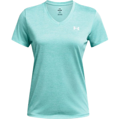 Turquoise - Women Tops Under Armour Women's Tech Twist V-Neck Short Sleeve T-shirt - Radial Turquoise/White
