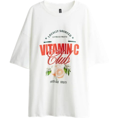H&M Oversized Motif Detail T-shirt - White/Vitamin C