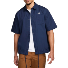 Blue Clothing Nike Club Men's Short Sleeve Oxford Button-Up Shirt - Midnight Navy/White