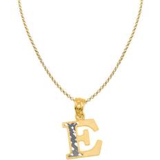 Precious Stars Two Tone Initial Letter E Pendant Chain Necklace - Gold/Silver