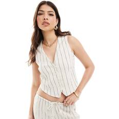 Women - XXL Suits Stradivarius Striped crepe waistcoat Ecru