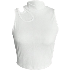 Shein White T-shirts & Tank Tops Shein Slayr Women's Pure Color Stand Collar Hollow Out Sleeveless Tank Top For Summer