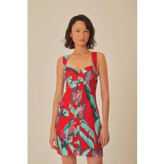 Red - Short Dresses Farm Rio Summer Foliage Linen Minidress