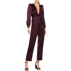 Mac Duggal Polyester Jumpsuits & Overalls Mac Duggal Plunge Neck Long Sleeve Satin Jumpsuit