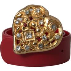 Rot Gürtel Dolce & Gabbana Red Leather Gold Heart Metal Buckle Belt