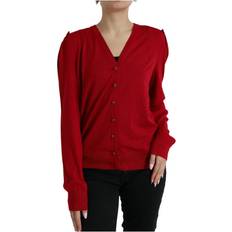 Dolce & Gabbana Red Cardigans Dolce & Gabbana Elegant Red V-Neck Wool Women's Cardigan