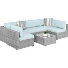 Patio Furniture Best Choice Products by: 7-Piece Modular Wicker Sectional Gray/Pastel Outdoor Lounge Set