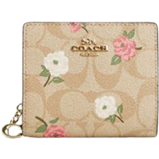 Coach Snap Wallet In Signature Canvas With Floral Print - Gold/Light Khaki Chalk Multi
