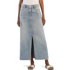 M Skirts Kut from the Kloth Brea High Waist Fringe Hem Denim Maxi Skirt