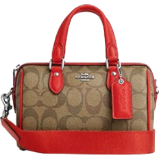 Coach Mini Rowan Crossbody In Signature Canvas - Silver/Khaki/Miami Red