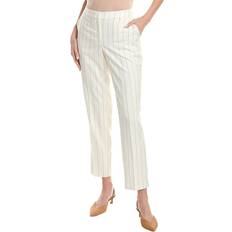 Anne Klein Women's Pinstriped Straight-Leg Ankle Pants - Bright White/Latte