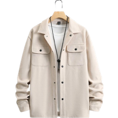 Beige - Herren Bekleidung Shein X Virginia & ZeFelipe Men Flap Pocket Button Front Overcoat