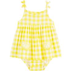 Long Sleeves Bodysuits Children's Clothing Carter's Infant Girls Lemon Gingham Sunsuit Yellow 24M