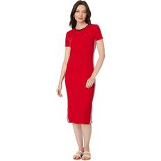 Tommy Hilfiger Red Dresses Tommy Hilfiger Women's Contrast-Stripe Ribbed Knit Midi Dress Scarlet