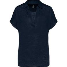 Damen - Leinen Poloshirts Polo Shirt - Navy Blue