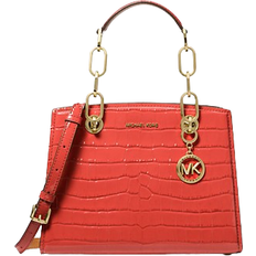 Michael Kors Cynthia Small Crocodile Embossed Leather Satchel - Spiced Coral