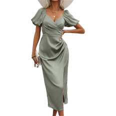 Damen - Midikleider Shein VCAY Solid Sweetheart Neck Split Dress