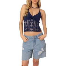 L Blouses Edikted Jada Open Back Crochet Crop Top