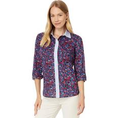 Blue - Women Blouses Tommy Hilfiger Women's Cotton Floral Roll-Tab Shirt Sky Cap/sc