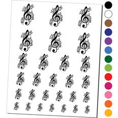 Sniggle Sloth Fancy Treble Clef Music Temporary Tattoo Water Resistant Fake Body Art Set Collection Black