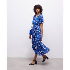 Dresses The Kooples Long Printed Wrap Silk Dress BLUE