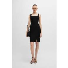 Dresses BOSS Square-neck Dress In Stretch Material With Front Slit