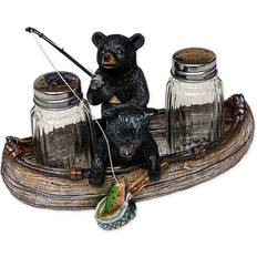 Polyresin Black Bear Fishing in a Canoe Boat Rustic Outdoor Themed Pepper Mill, Salt Mill 3 4"