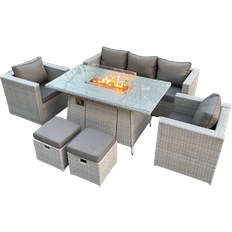 Fimous Gas Fire Pit Essgruppe, 1 Bord inkl. 2 Stolar & 1 Soffor