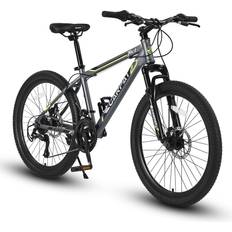 Bikes Elecony 24 Inch Boys Girls, Steel Frame, Shimano 21 Speed Mountain Bicycle with Daul Disc Brakes and Front Suspension MTB - Grey Unisex