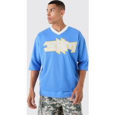 Blue - Men Blouses boohooMAN Mens Oversized Bhm Satin Mesh Varsity Top Blue