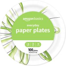 Plates, Cups & Cutlery Amazon Basics Disposable Plates Everyday White/Green 100-pack