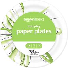 Amazon Basics Disposable Plates Everyday White/Green 100-pack