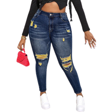 Shein Polyester Jeans Shein Privé Women's Plus Size Distressed Jeans
