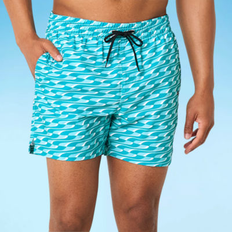 Puma Men Swimming Trunks Puma Men's 5" Geometric-Print Swim Shorts Blue/White