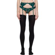 Garter Belts Fleur Du Mal Green Lily Embroidery Garter Belt 0371 Evergreen