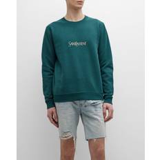 Saint Laurent Men Sweaters Saint Laurent Men's Logo Cotton Crew Sweatshirt DEEP GREEN SMALL