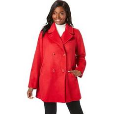 Outerwear Jessica London Plus Women's A-Line Wool Peacoat in Classic Red Size 28 Winter Wool Double Breasted Coat