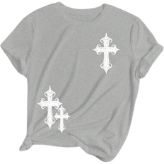 Shein Polyester Tops Shein Slayr Women's Cross Printed Short Sleeve T-Shirt