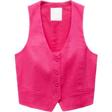 Pink - Women Outerwear Mango Linen Suit Vest - Fuchsia