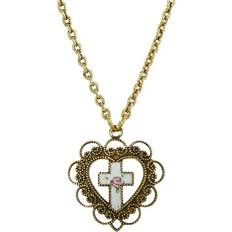 Symbols of Faith Heart Floral Cross Necklace - Gold/Multicolour