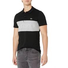 Lacoste Men Clothing Lacoste Men's Short Sleeve Colorblocked Wording Polo Shirt, Noir/Argent Chine